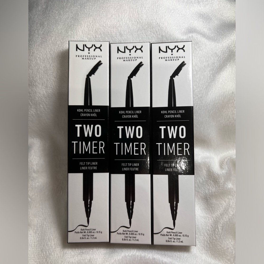 LOT OF 3 NYX MAKEUP Two-Timer Dual Ended Eyeliner Pencil -Jet Black NIB